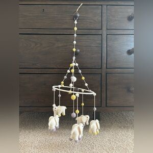 Handmade Cream Elephant Nursery Mobile with Yellow and Lavender Accents